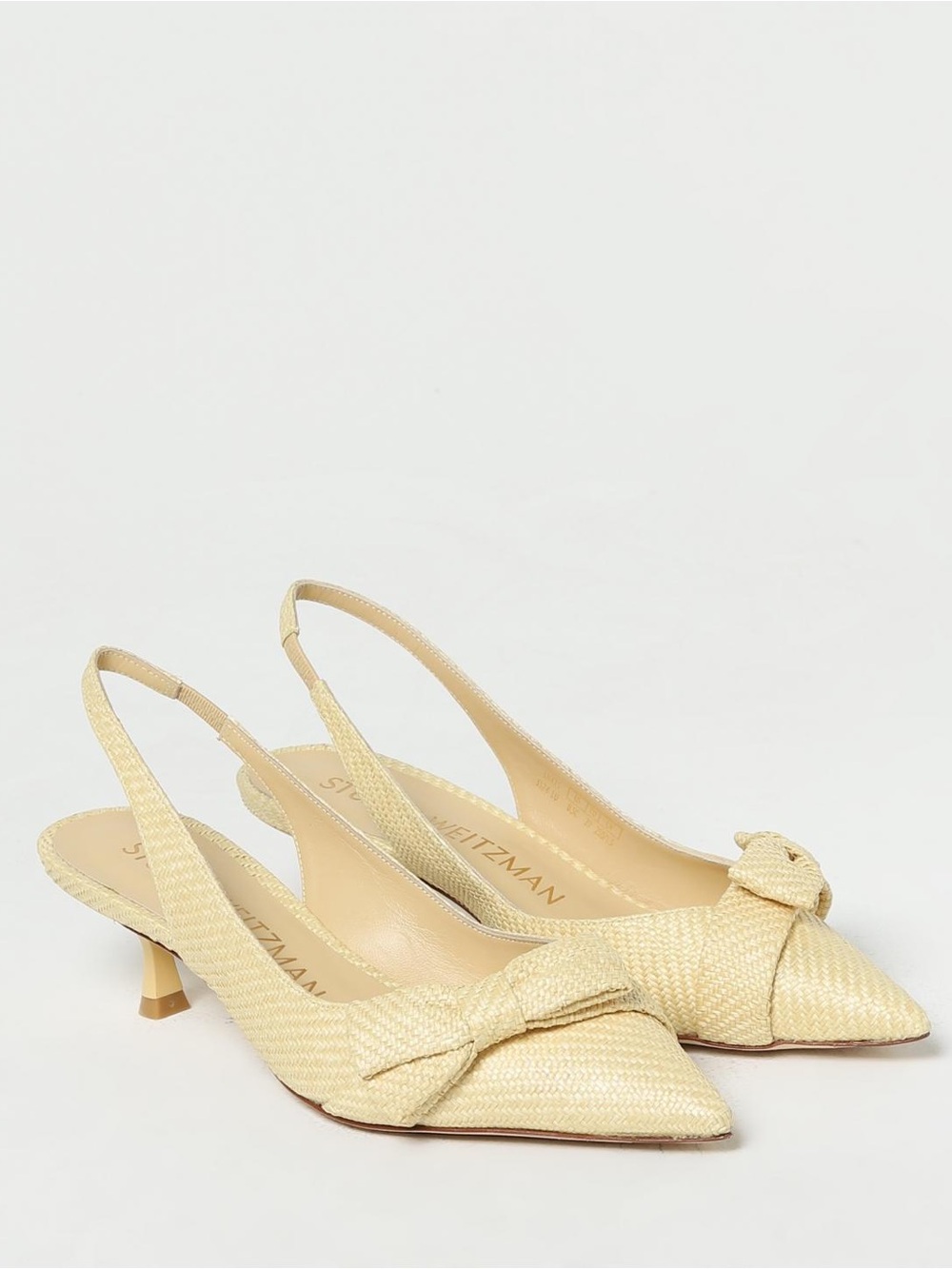 Stuart Weitzman Sofia 50 Slingback Pumps Wheat Raffia Bow Kitten Heel 10.5